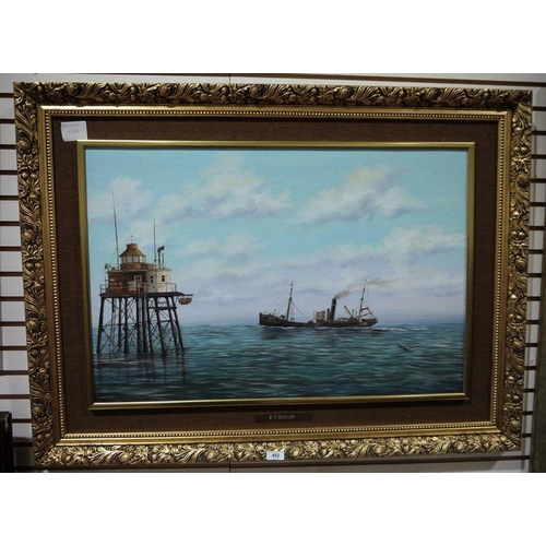 452 - Keith Sutton (20th century school)
 Oil on canvas 
 Steamship at sea, signed lower right and dated 1... 