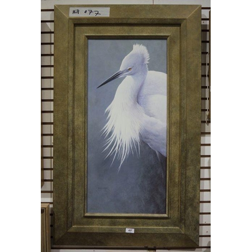 457 - Terence Lambert (b.1951)
 Oil on canvas board
 Study of a little egret, signed lower left 74 x 34 cm... 