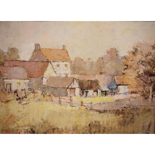 459 - Roy Hewish (20th century school)
 Oil on board
 Farm scene, signed lower left, 34.5cm x 47cm