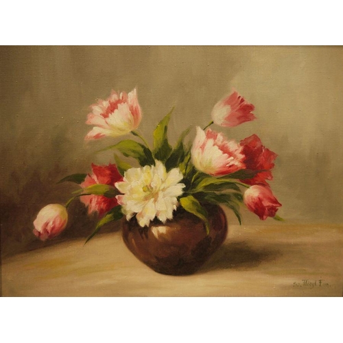 463 - S Flieyl Fua(?) (20th century school)
 Oil on canvas
 Study of flowers in a vase, signed lower right... 