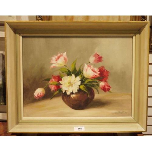 463 - S Flieyl Fua(?) (20th century school)
 Oil on canvas
 Study of flowers in a vase, signed lower right... 