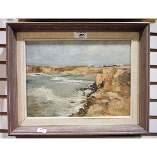 465 - M Marchant (20th century school)
 Oil on board
 Coastal seascape, signed lower left, 21cm x 30cm