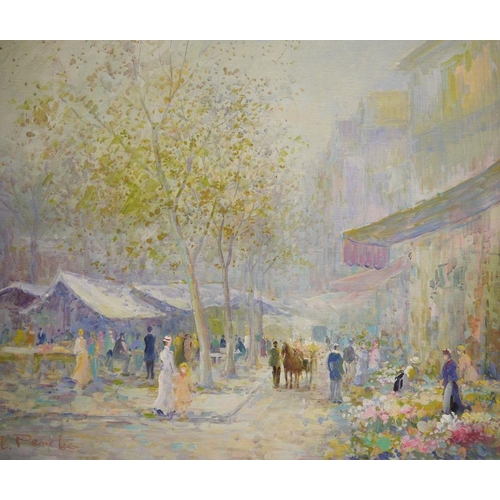 468 - Late 19th/early 20th century school
 Oil on canvas
 Market scene with flowers, signed indistinctly l... 