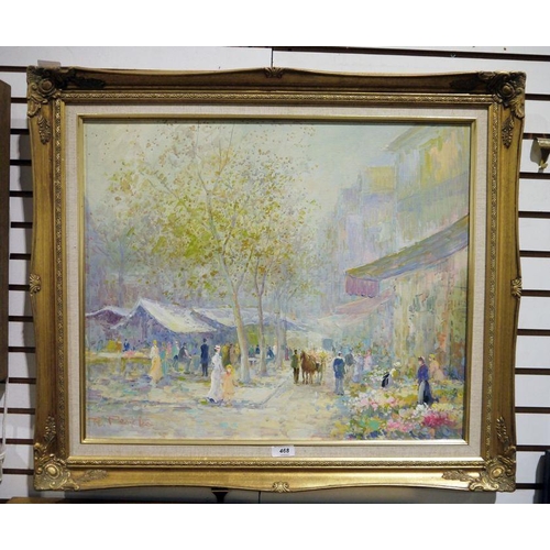 468 - Late 19th/early 20th century school
 Oil on canvas
 Market scene with flowers, signed indistinctly l... 