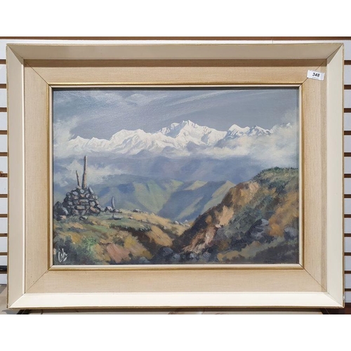 478 - Jimmy Hulbert (20th century)
 Oil on canvas board
 Mountainous view, signed with monogram lower left... 