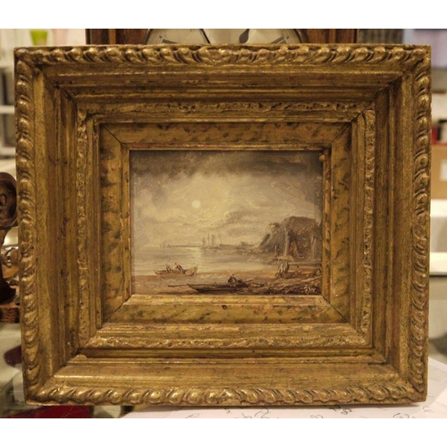 490 - 19th century school
 Oil on canvas
 Marine scene with three-masted sailing vessel and rowing boat, 2... 