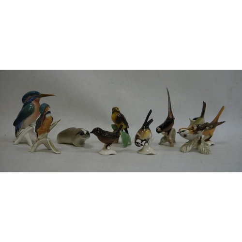 51 - Goebel china kingfisher, USSR badger and seven other various bird models (9)