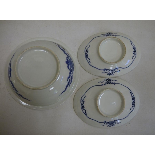 8 - Various modern Oriental blue and white plates and bowls, floral decorated, mountain decorated, fan d... 