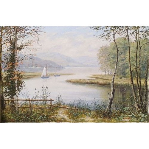 523 - Suppers?
Oil on canvas
Lake scene with sailboats, signed lower right together with

After Paul James... 