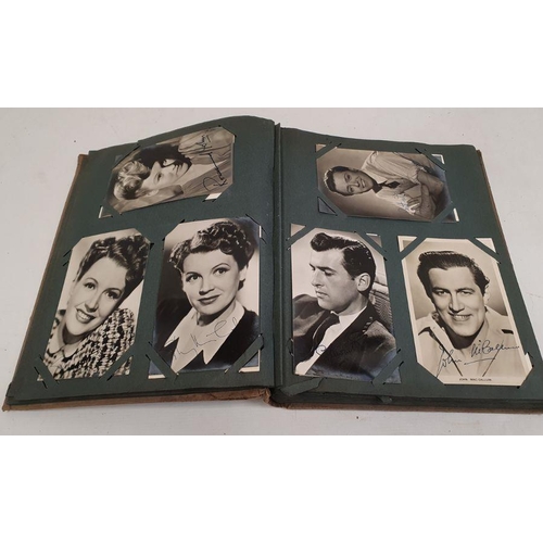 104 - Postcard album and contents of mid 20th century film star and celebrity photos, including some signe... 