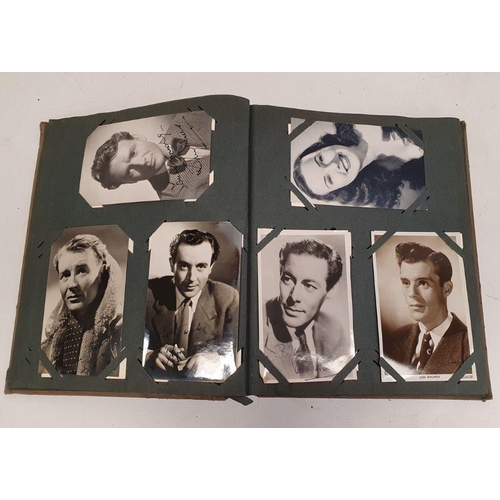 104 - Postcard album and contents of mid 20th century film star and celebrity photos, including some signe... 