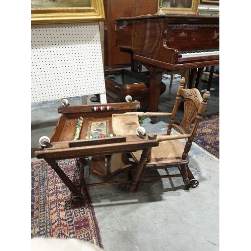 1162 - Edwardian child's metamorphic high chair with tray decorated with black silhouette nursery scene, co... 