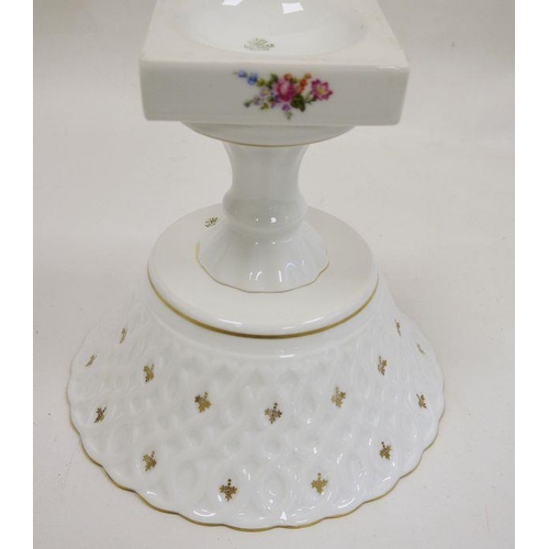 12 - Limoges porcelain pedestal bowl with printed floral decoration, gilt rim, raised on square base, 22.... 