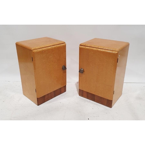 1317 - Pair of 1930 Art Deco bedside cabinets veneered in bird's eye maple, the hinged door enclosing shelv... 