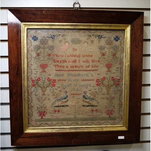 147 - Two 19th century needlework samplers by Jane Weatherill, one aged 10 years dated 1845 with alphabets... 