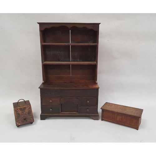 149 - Apprentice-type pieces to include miniature dresser with open shelves and assorted drawers, an oak b... 