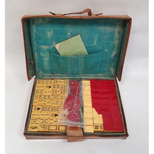 167 - Cased mahjong set in leather case