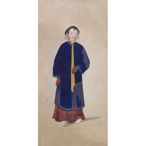 200 - Set of four 19th century Chinese school watercolours, each depicting a single standing court figure ... 