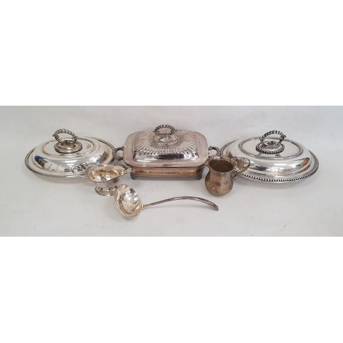 228 - Silver plated two-handle vegetable dish and cover of rectangular form, two oval vegetable dishes and... 