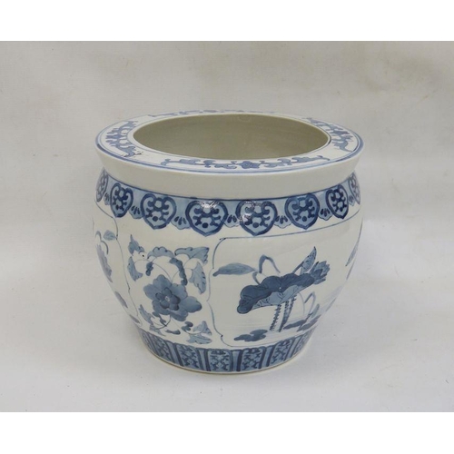 23 - 20th century Chinese blue and white jardiniere decorated with ducks on pond, unmarked to base, 26cm ... 