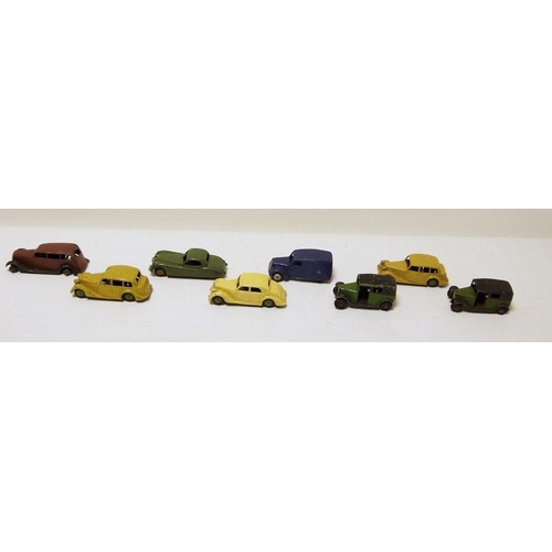 362 - Quantity of loose diecast Dinky toys to include 2 x light brown Triumphs, Riley, blue delivery van, ... 