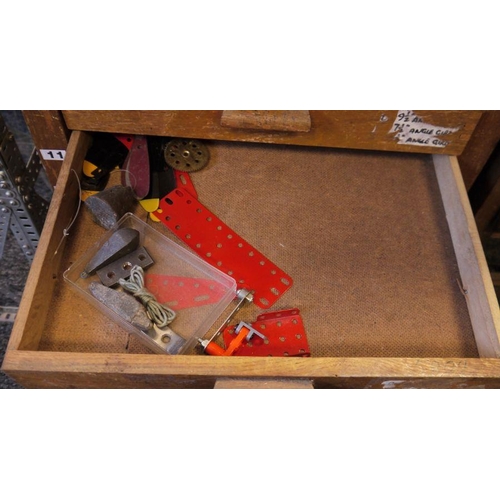 420 - Large quantity of Meccano, loose in two wooden collectors cabinets