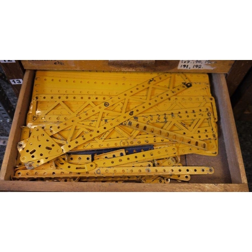 420 - Large quantity of Meccano, loose in two wooden collectors cabinets