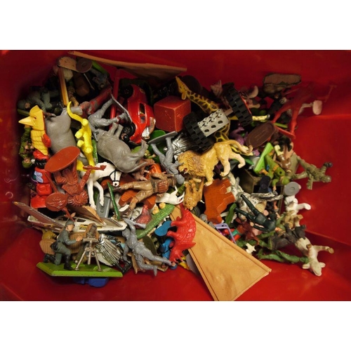 437 - A quantity of toy animals, Dinky toy aeroplanes, toy soldiers etc (1 box)