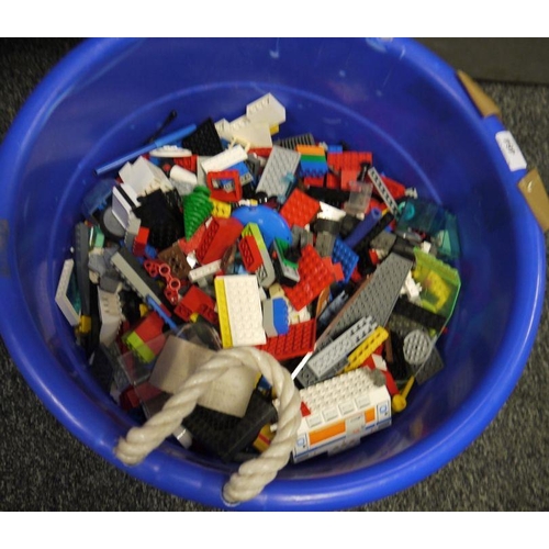 464 - A large quantity of loose Lego, one basket, a blue bucket and a box