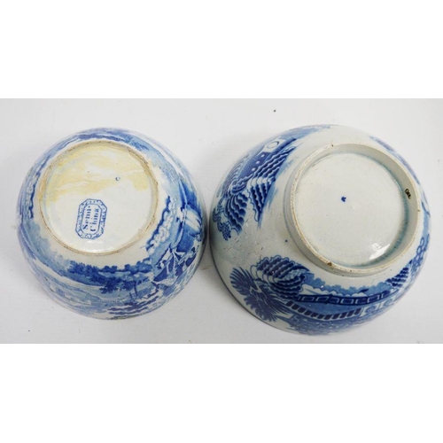 7 - Blue and white transfer-decorated ceramics to include teacups, saucers, semi-china sugar bowl and tw... 