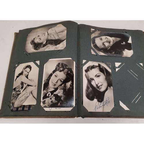 104 - Postcard album and contents of mid 20th century film star and celebrity photos, including some signe... 