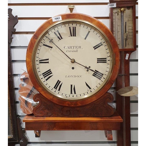 1063 - Mahogany cased wall clock, the circular dial with Roman numerals marked 'Carter, Cornhill, London', ... 