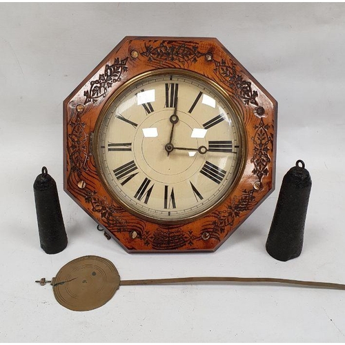 1065 - Chiming wall clock, the circular dial with Roman numerals, in octagonal frame with carved decoration