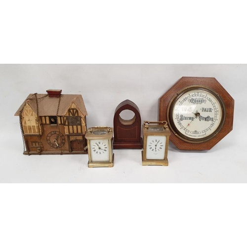 1069 - Mahogany-cased barometer by Short & Mason, London, a cuckoo-type clock and one further clock body, a... 