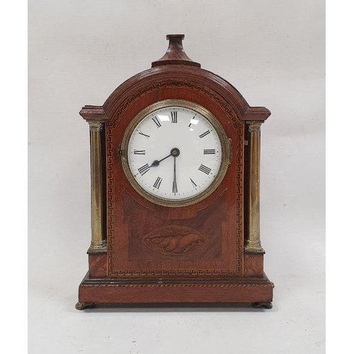 1073 - 19th century mahogany-cased mantel clock with Roman numerals to the dial, inlaid shell decoration, b... 