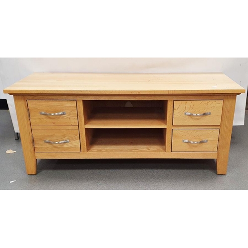 1102C - 20th century oak coffee table, the rectangular top above drawers and over shelved undertier and an o... 