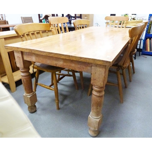 1109 - 20th century rectangular kitchen table on turned and block supports