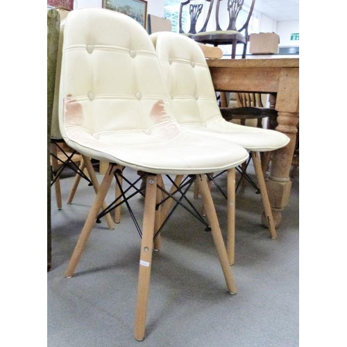 1109A - Set of four modern dining chairs with cream leather upholstered seats and back, on turned beech supp... 