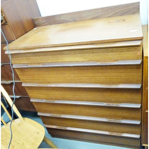 1110 - Mid 20th century modern teak chest of six drawers, to plinth base, 82cm x 102cm approx.