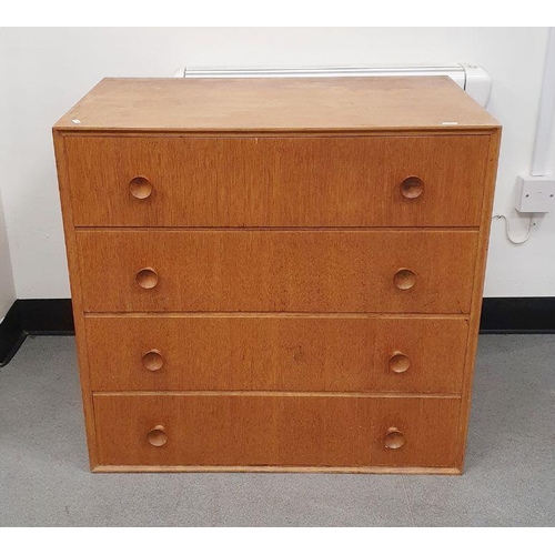 1112 - 20th century Meredew oak chest of four long drawers with turned handles, 76cm x 72cm