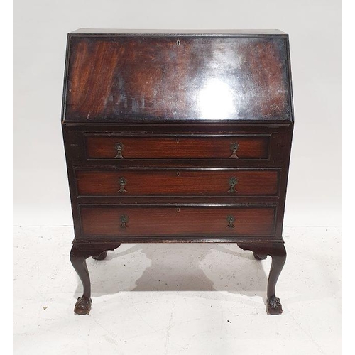 1114 - 20th century bureau with three drawers, on cabriole legs to claw and ball feet, 73.5cm x 99cm