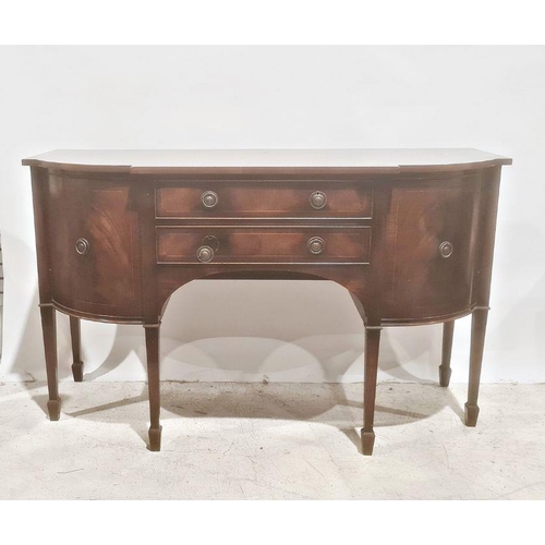 1121 - Reproduction Regency mahogany sideboard, the shaped top above two central doors flanked by two bowfr... 