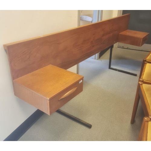 1131 - Mid-century teak headboard with integral bedside drawers (probably G-Plan)