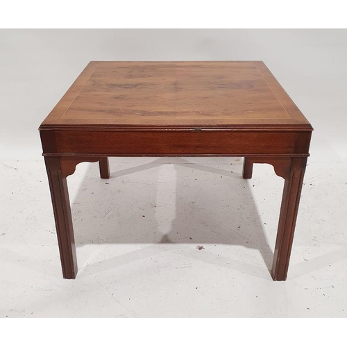 1154 - 20th century yew coffee table with moulded supports, 61.5cm x 46cm