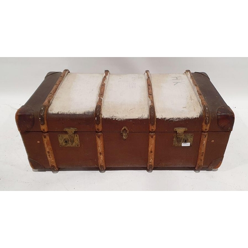 1161 - Leather and canvas steamer trunk