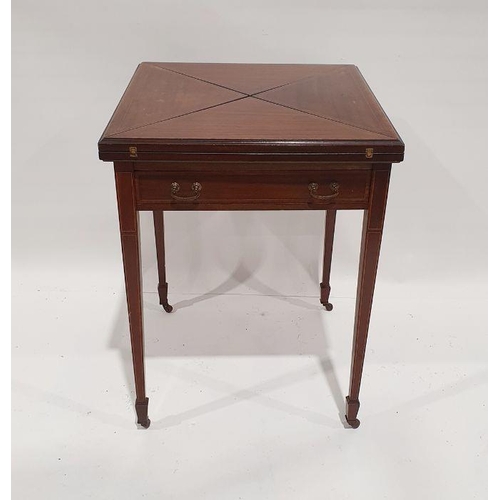 1163 - Late 19th/early 20th century mahogany and strung envelope card table on tapering supports to brown c... 