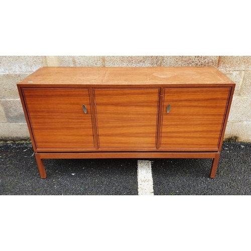 1168 - Greaves & Thomas teak sideboard with three cupboard doors, on square section supports, 132cm x 75cm