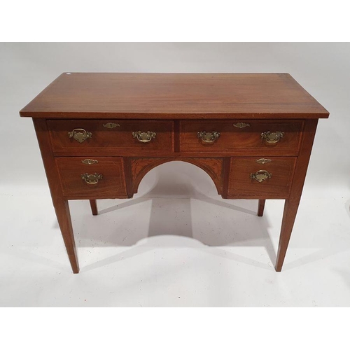 1169 - 20th century mahogany sideboard, the rectangular top with satin wood stringing, four assorted drawer... 