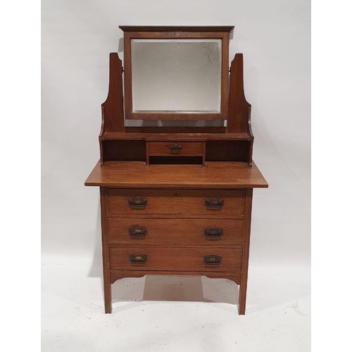 1182 - Early 20th century oak dressing chest, the mirrored superstructure above three drawers, on moulded s... 