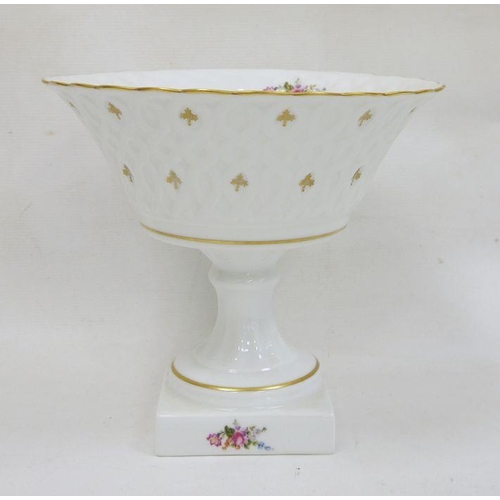 12 - Limoges porcelain pedestal bowl with printed floral decoration, gilt rim, raised on square base, 22.... 